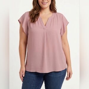 🌷Reitmans R Essentials Dusty Rose Short Sleeve V-Neck Blouse🌷size:3X